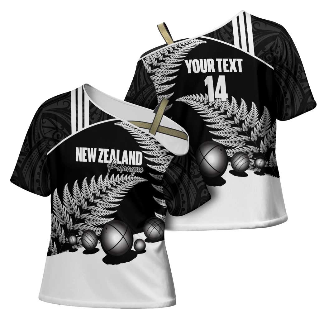 Custom New Zealand Silver Fern Petanque Cross Shoulder Shirt Aotearoa Maori Pattern LT14 - Polynesian Pride