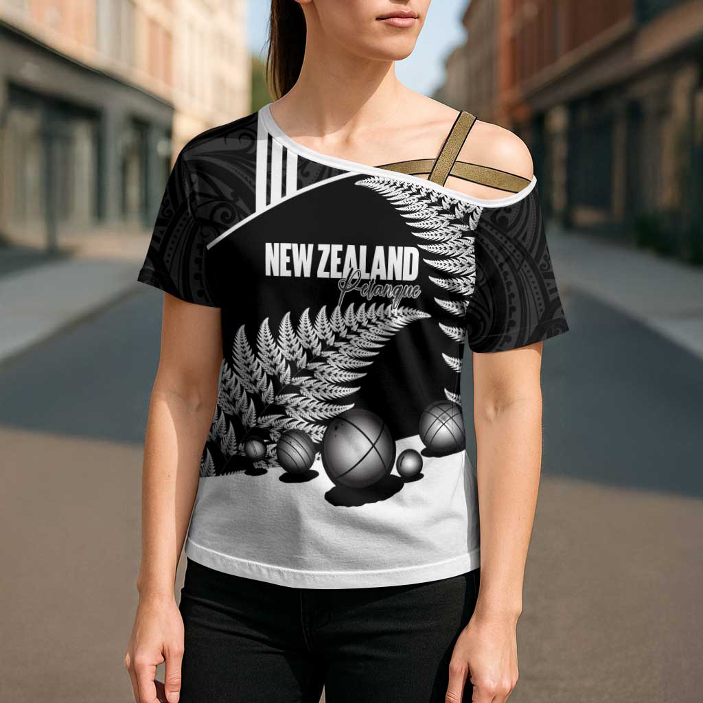 Custom New Zealand Silver Fern Petanque Cross Shoulder Shirt Aotearoa Maori Pattern LT14 - Polynesian Pride