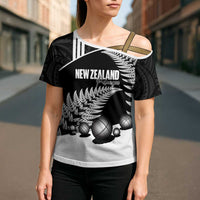 Custom New Zealand Silver Fern Petanque Cross Shoulder Shirt Aotearoa Maori Pattern LT14 - Polynesian Pride