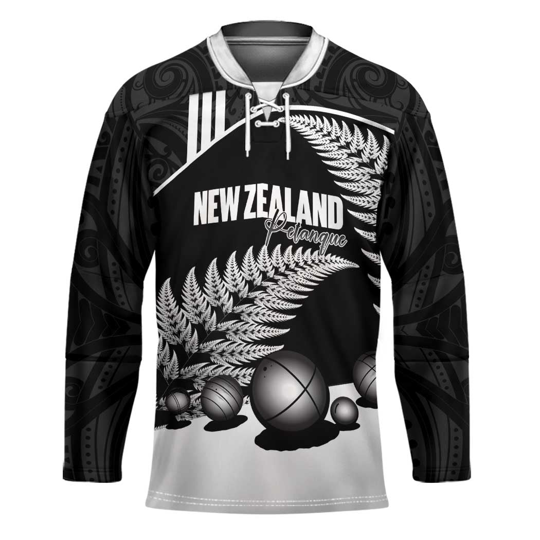 Custom New Zealand Silver Fern Petanque Hockey Jersey Aotearoa Maori Pattern LT14 Unisex Black - Polynesian Pride