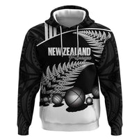 Custom New Zealand Silver Fern Petanque Hoodie Aotearoa Maori Pattern LT14 Pullover Hoodie Black - Polynesian Pride