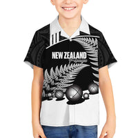 Custom New Zealand Silver Fern Petanque Kid Hawaiian Shirt Aotearoa Maori Pattern LT14 Kid Black - Polynesian Pride