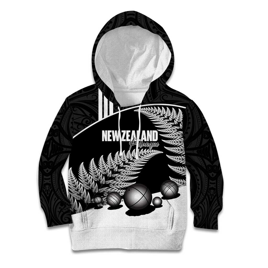 Custom New Zealand Silver Fern Petanque Kid Hoodie Aotearoa Maori Pattern LT14 Hoodie Black - Polynesian Pride