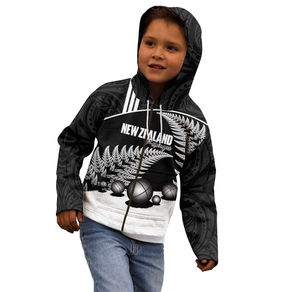 Custom New Zealand Silver Fern Petanque Kid Hoodie Aotearoa Maori Pattern LT14 - Polynesian Pride