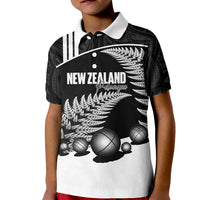 Custom New Zealand Silver Fern Petanque Kid Polo Shirt Aotearoa Maori Pattern LT14 Kid Black - Polynesian Pride