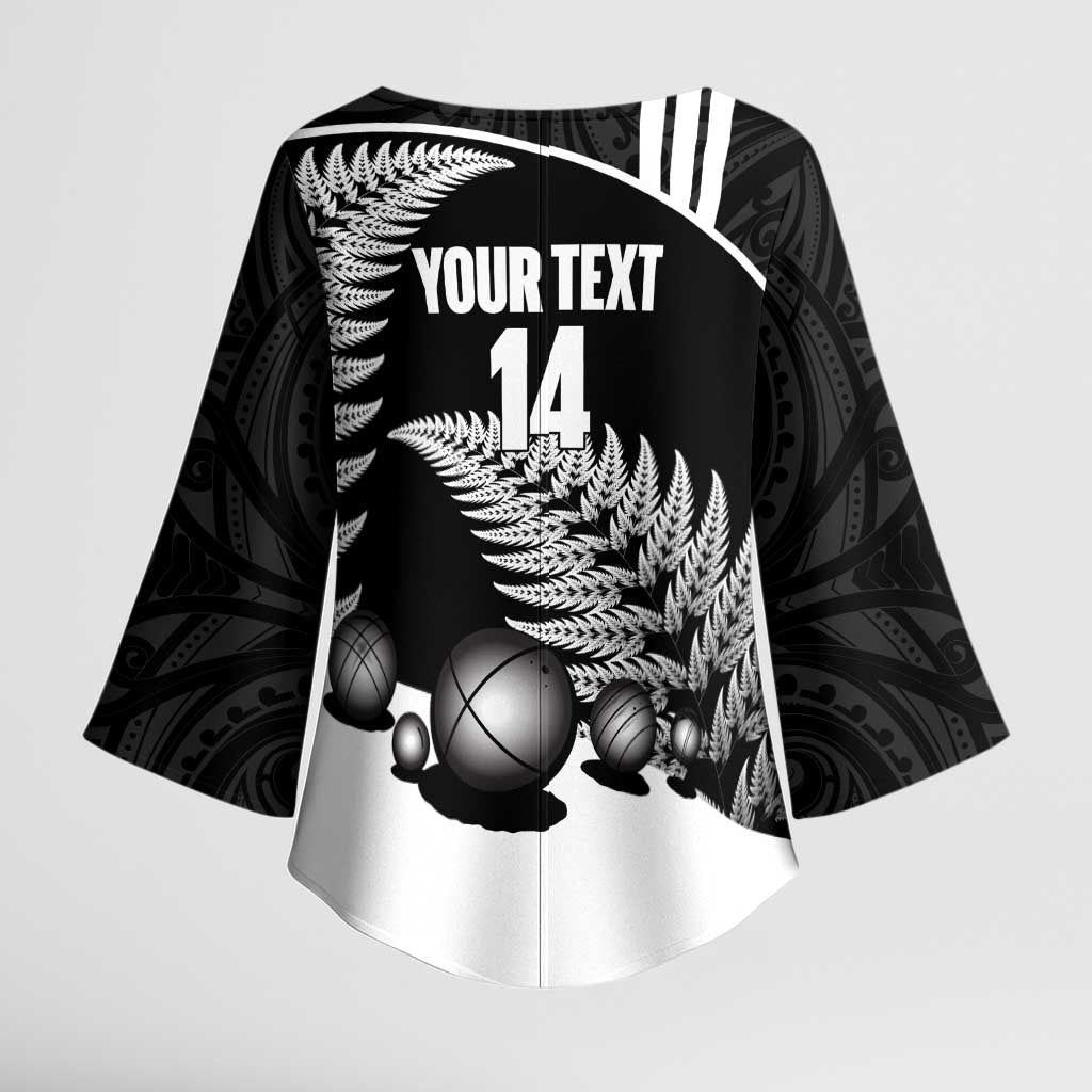 Custom New Zealand Silver Fern Petanque Kimono Sleeve Blouse Aotearoa Maori Pattern LT14 - Polynesian Pride
