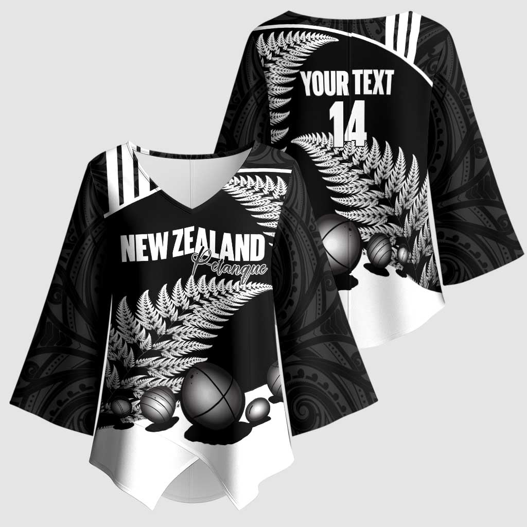 Custom New Zealand Silver Fern Petanque Kimono Sleeve Blouse Aotearoa Maori Pattern LT14 - Polynesian Pride