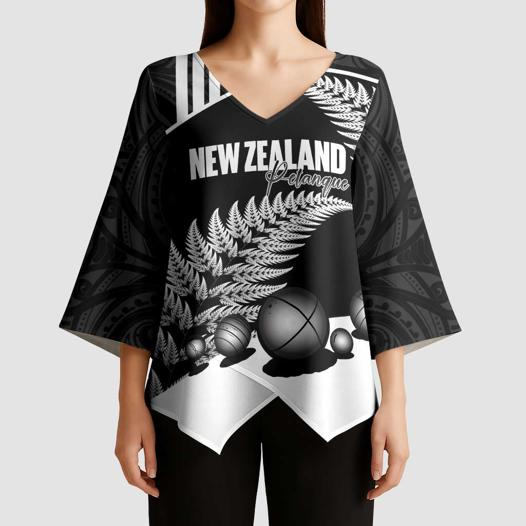 Custom New Zealand Silver Fern Petanque Kimono Sleeve Blouse Aotearoa Maori Pattern LT14 - Polynesian Pride
