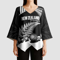 Custom New Zealand Silver Fern Petanque Kimono Sleeve Blouse Aotearoa Maori Pattern LT14 - Polynesian Pride