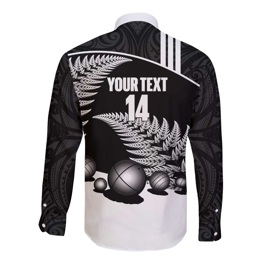 Custom New Zealand Silver Fern Petanque Long Sleeve Button Shirt Aotearoa Maori Pattern LT14 - Polynesian Pride
