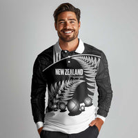 Custom New Zealand Silver Fern Petanque Long Sleeve Polo Shirt Aotearoa Maori Pattern