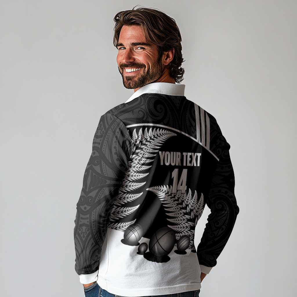 Custom New Zealand Silver Fern Petanque Long Sleeve Polo Shirt Aotearoa Maori Pattern