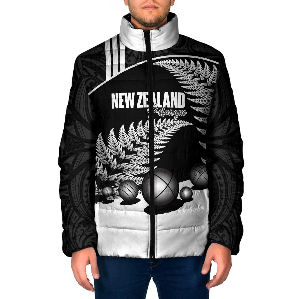 Custom New Zealand Silver Fern Petanque Padded Jacket Aotearoa Maori Pattern LT14 Men Black - Polynesian Pride