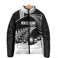 Custom New Zealand Silver Fern Petanque Padded Jacket Aotearoa Maori Pattern LT14 - Polynesian Pride