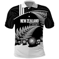 Custom New Zealand Silver Fern Petanque Polo Shirt Aotearoa Maori Pattern LT14 Black - Polynesian Pride