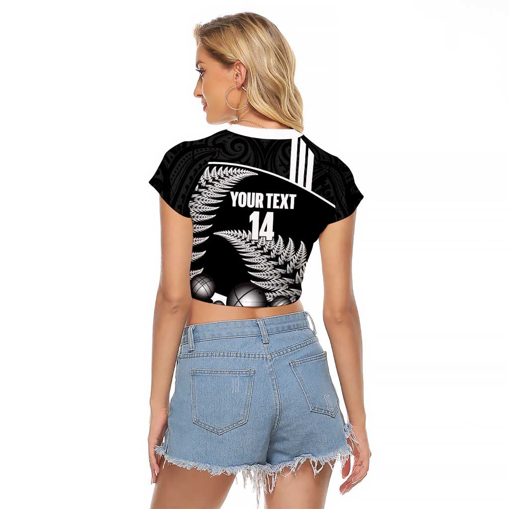 Custom New Zealand Silver Fern Petanque Raglan Cropped T Shirt Aotearoa Maori Pattern LT14 - Polynesian Pride