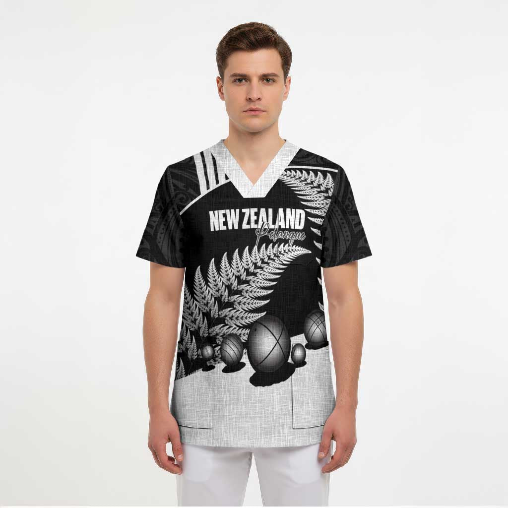 Custom New Zealand Silver Fern Petanque Scrub Top Aotearoa Maori Pattern LT14 - Polynesian Pride