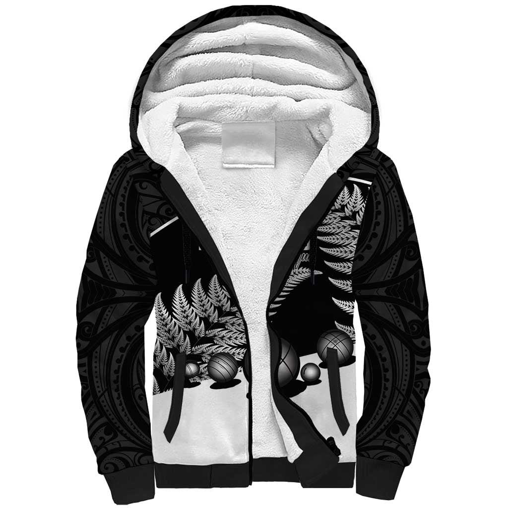 Custom New Zealand Silver Fern Petanque Sherpa Hoodie Aotearoa Maori Pattern LT14 Unisex Black - Polynesian Pride
