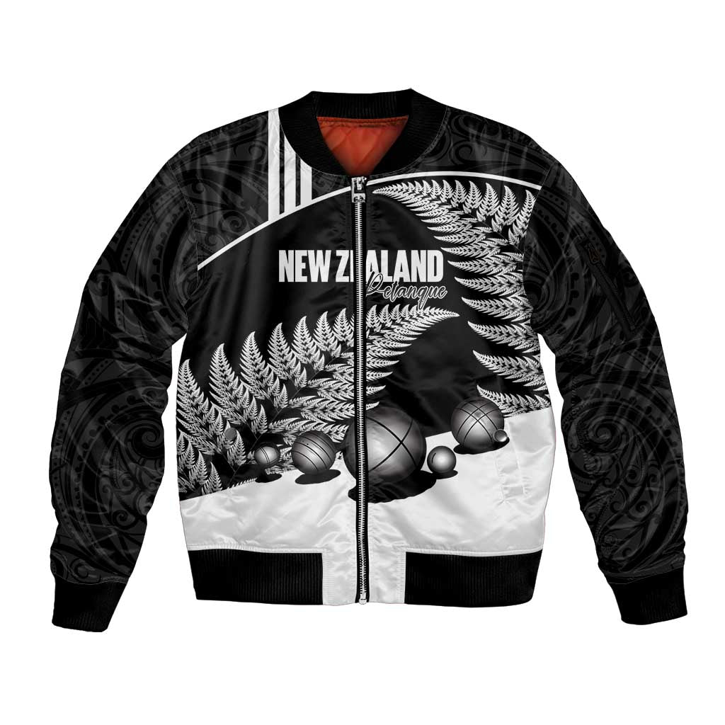 Custom New Zealand Silver Fern Petanque Sleeve Zip Bomber Jacket Aotearoa Maori Pattern