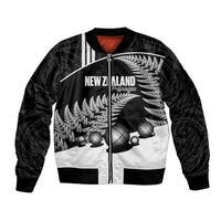 Custom New Zealand Silver Fern Petanque Sleeve Zip Bomber Jacket Aotearoa Maori Pattern