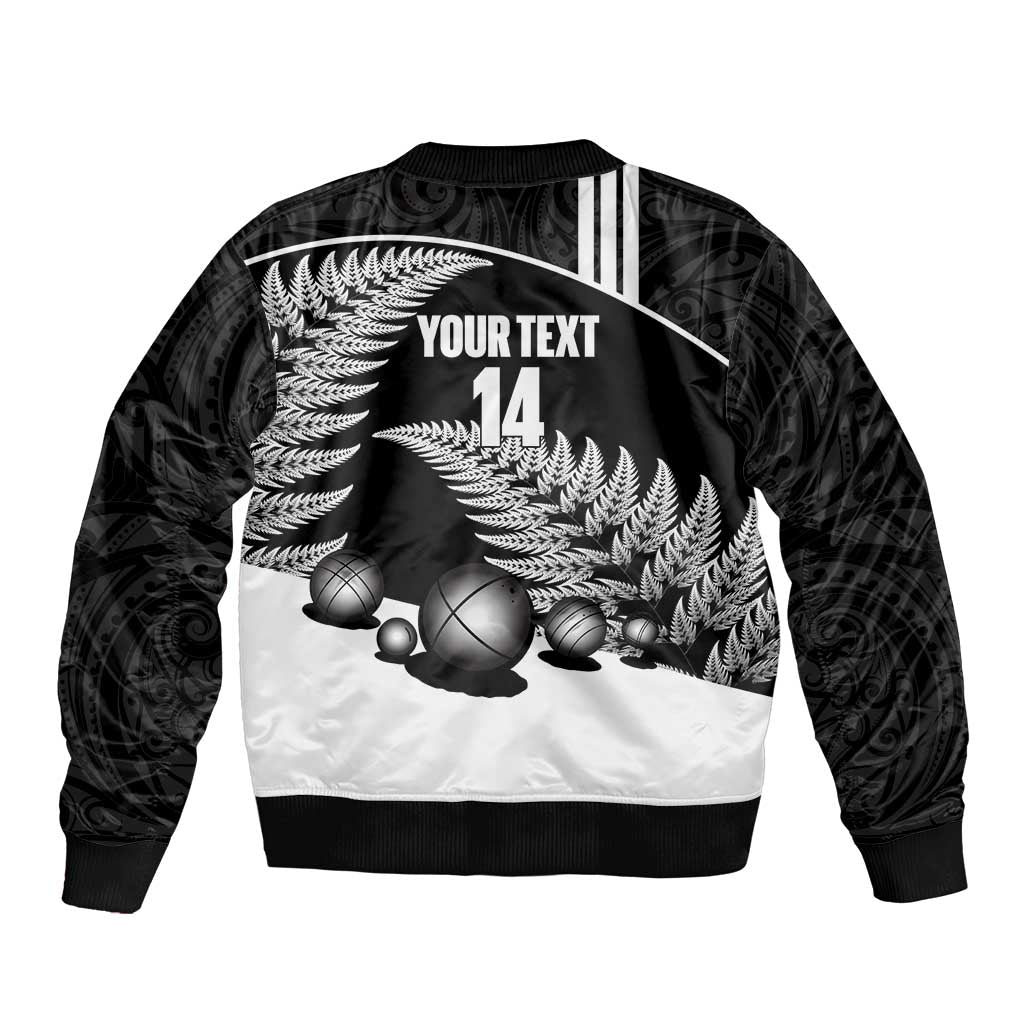 Custom New Zealand Silver Fern Petanque Sleeve Zip Bomber Jacket Aotearoa Maori Pattern
