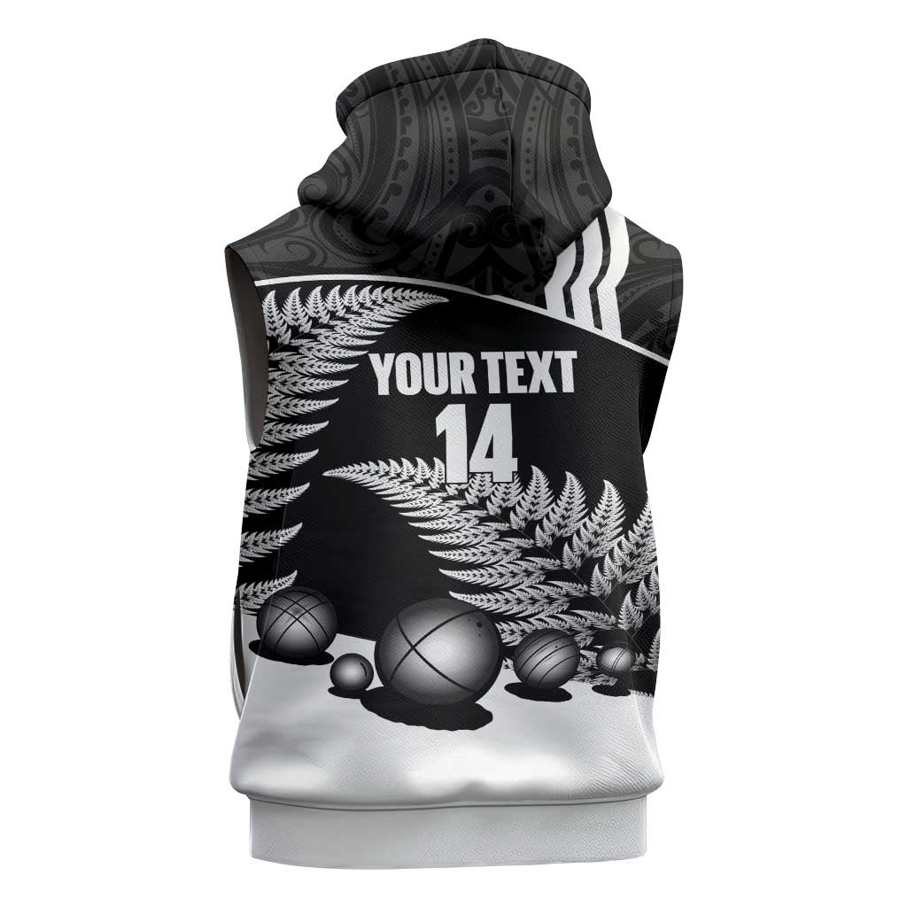 Custom New Zealand Silver Fern Petanque Sleeveless Zip Hoodie Aotearoa Maori Pattern LT14 - Polynesian Pride