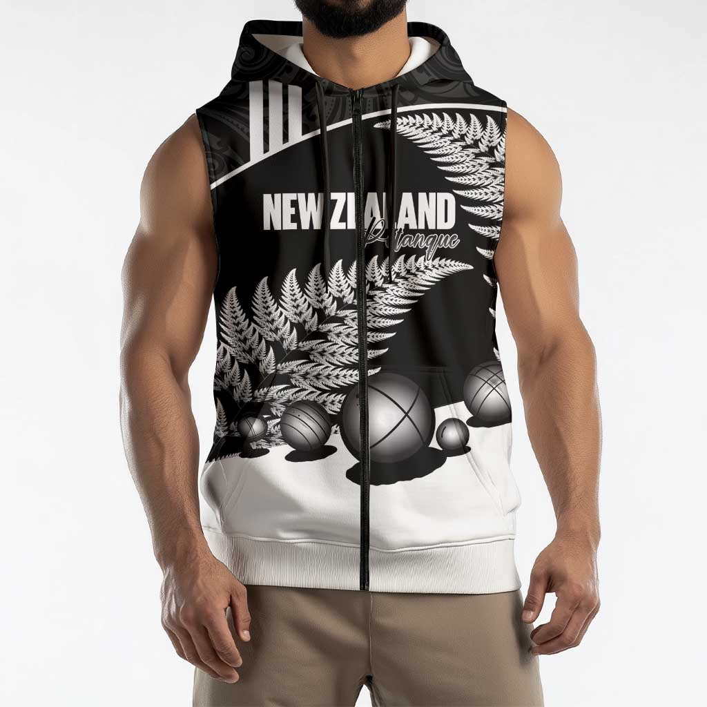 Custom New Zealand Silver Fern Petanque Sleeveless Zip Hoodie Aotearoa Maori Pattern LT14 - Polynesian Pride