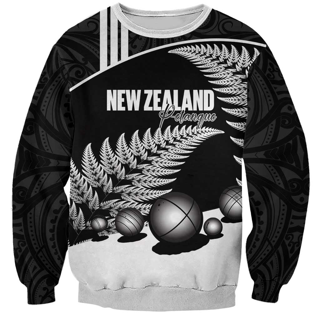 Custom New Zealand Silver Fern Petanque Sweatshirt Aotearoa Maori Pattern LT14 Unisex Black - Polynesian Pride