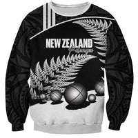 Custom New Zealand Silver Fern Petanque Sweatshirt Aotearoa Maori Pattern LT14 Unisex Black - Polynesian Pride