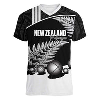 Custom New Zealand Silver Fern Petanque Women V-Neck T-Shirt Aotearoa Maori Pattern
