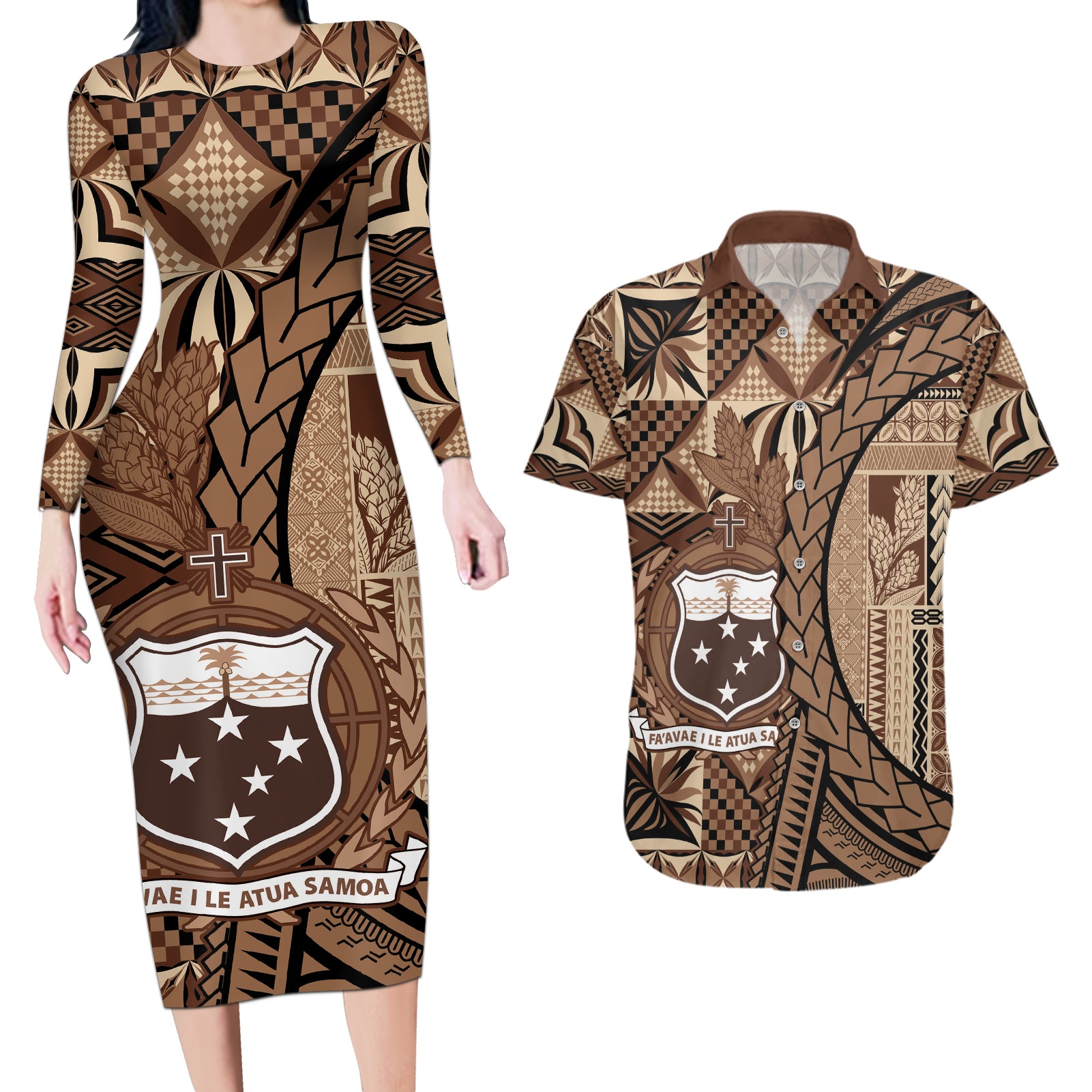 Samoa Siapo Couples Matching Long Sleeve Bodycon Dress and Hawaiian Shirt Happy Independence Day Vintage Vibes