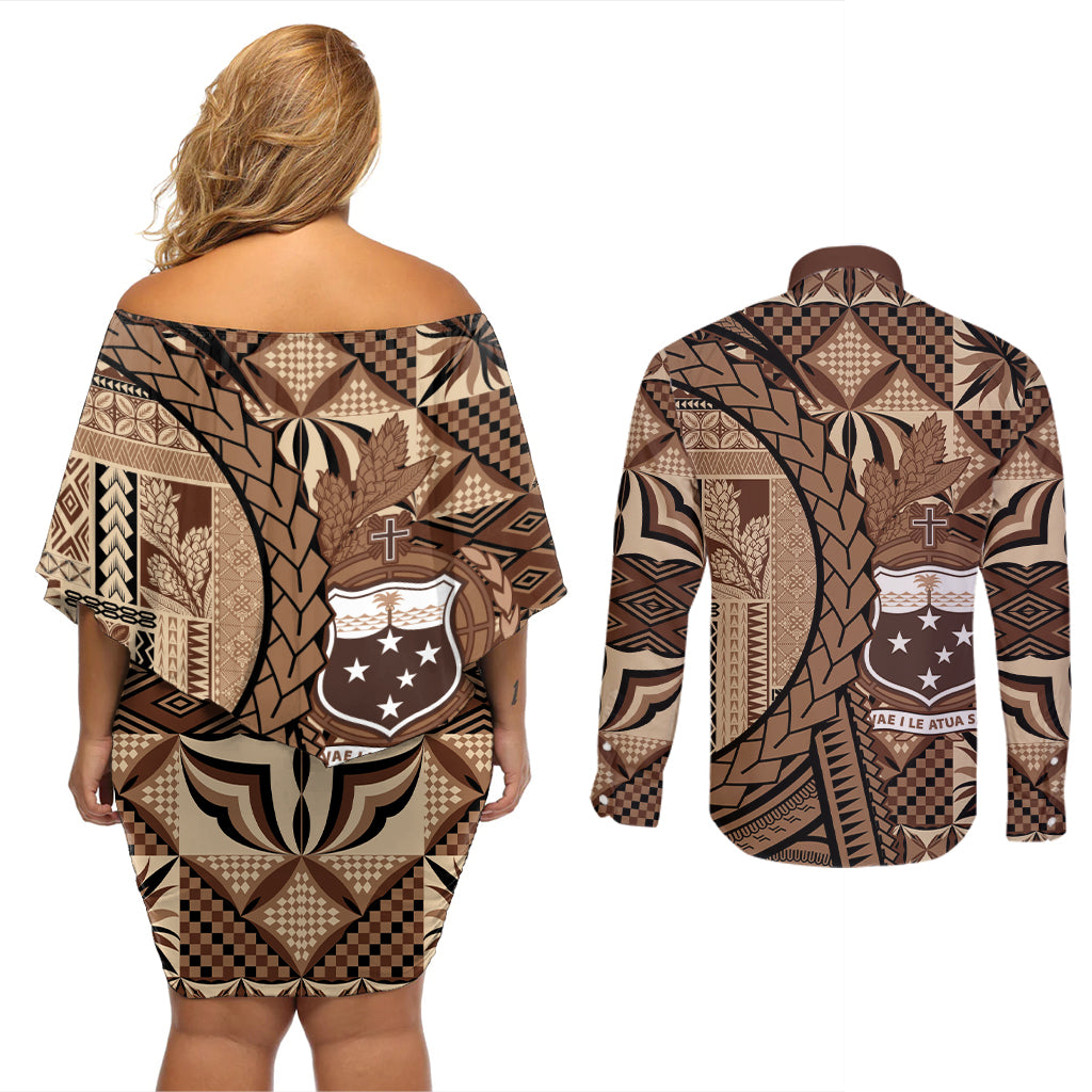 Samoa Siapo Couples Matching Off Shoulder Short Dress and Long Sleeve Button Shirt Happy Independence Day Vintage Vibes