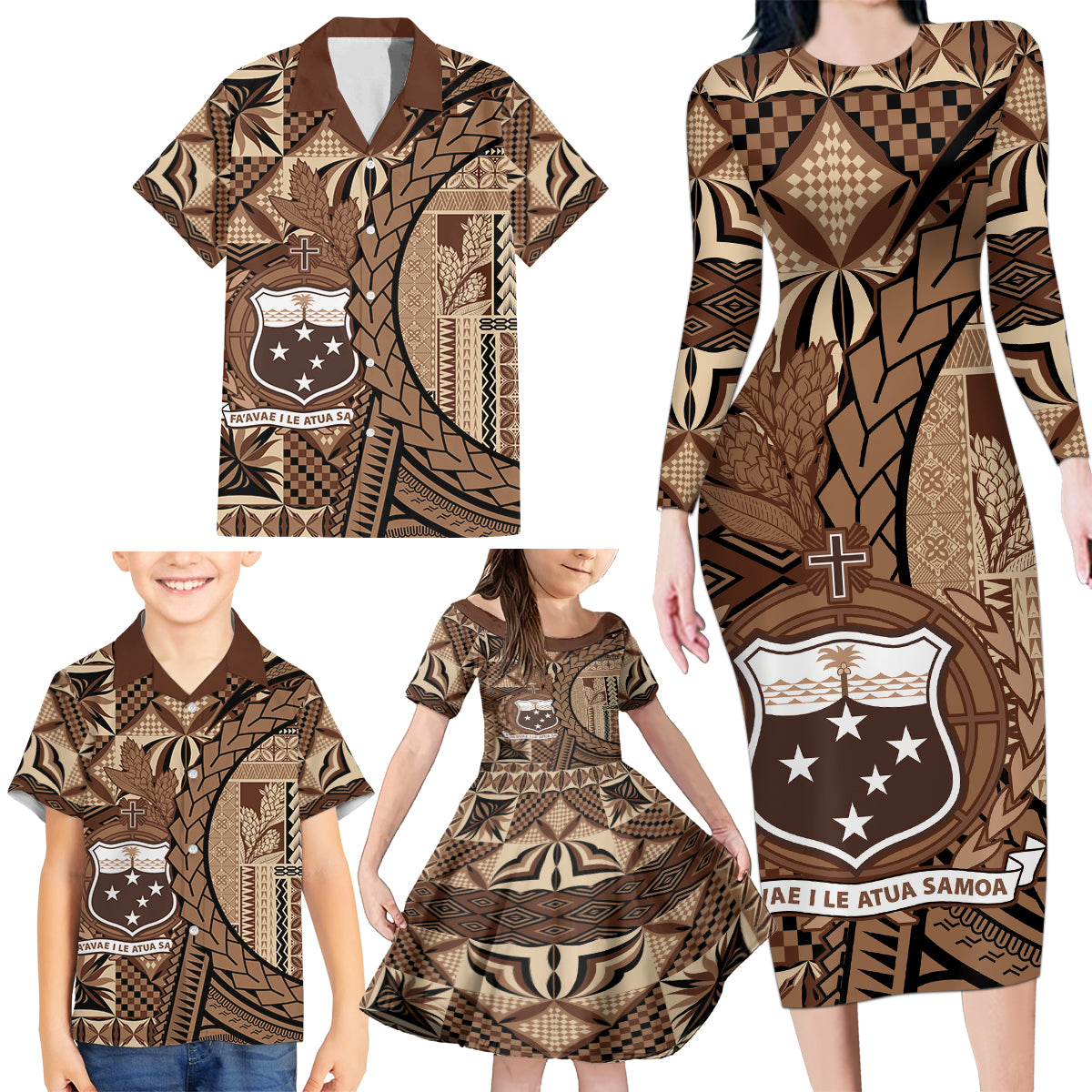 Samoa Siapo Family Matching Long Sleeve Bodycon Dress and Hawaiian Shirt Happy Independence Day Vintage Vibes