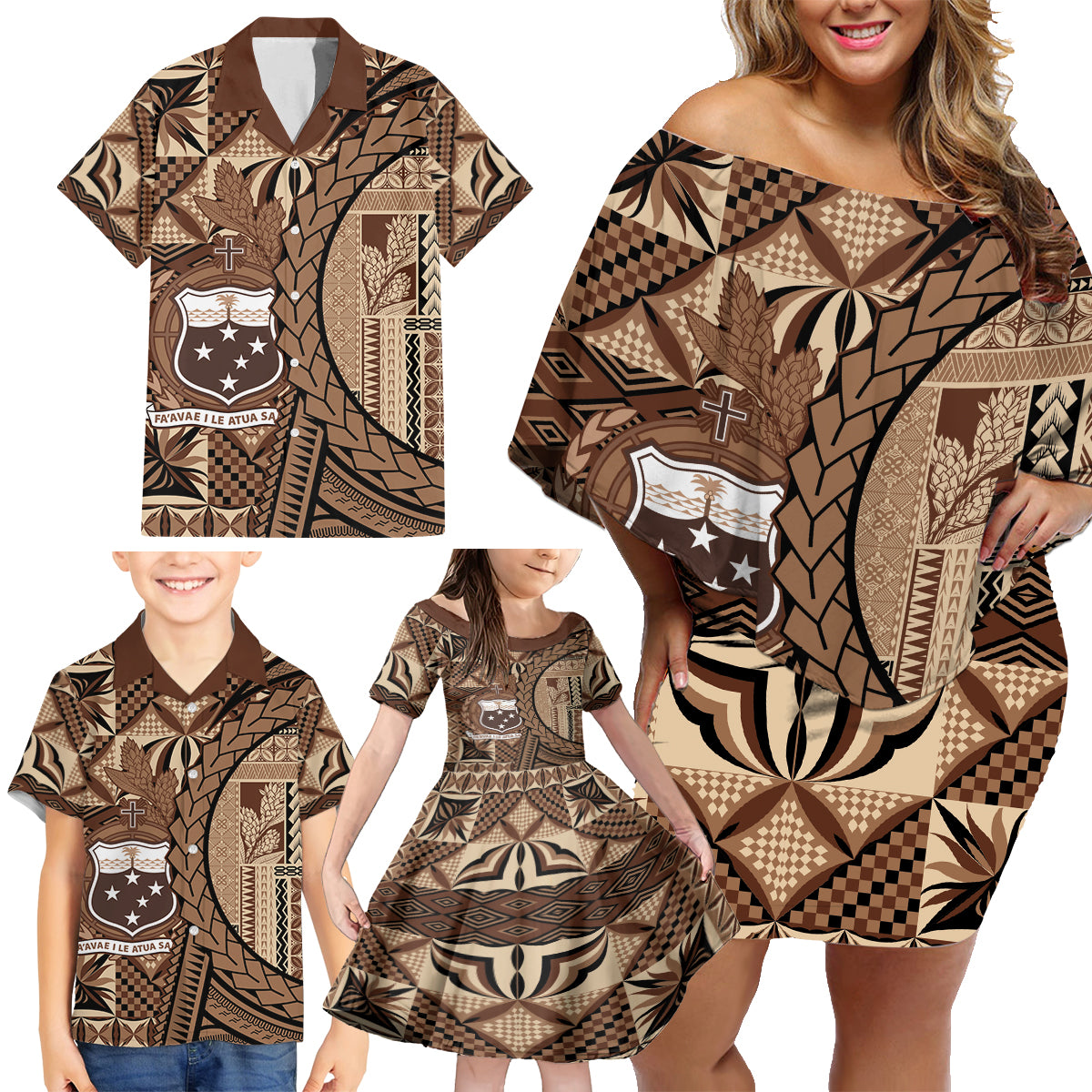 Samoa Siapo Family Matching Off Shoulder Short Dress and Hawaiian Shirt Happy Independence Day Vintage Vibes