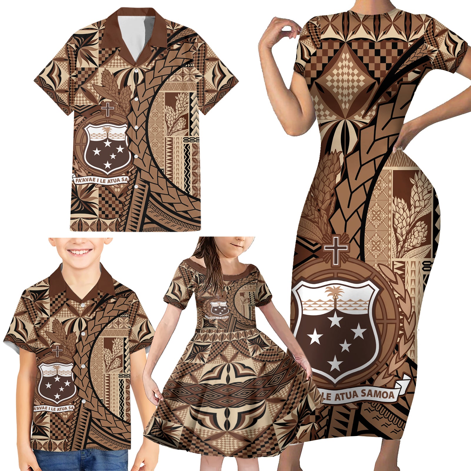 Samoa Siapo Family Matching Short Sleeve Bodycon Dress and Hawaiian Shirt Happy Independence Day Vintage Vibes