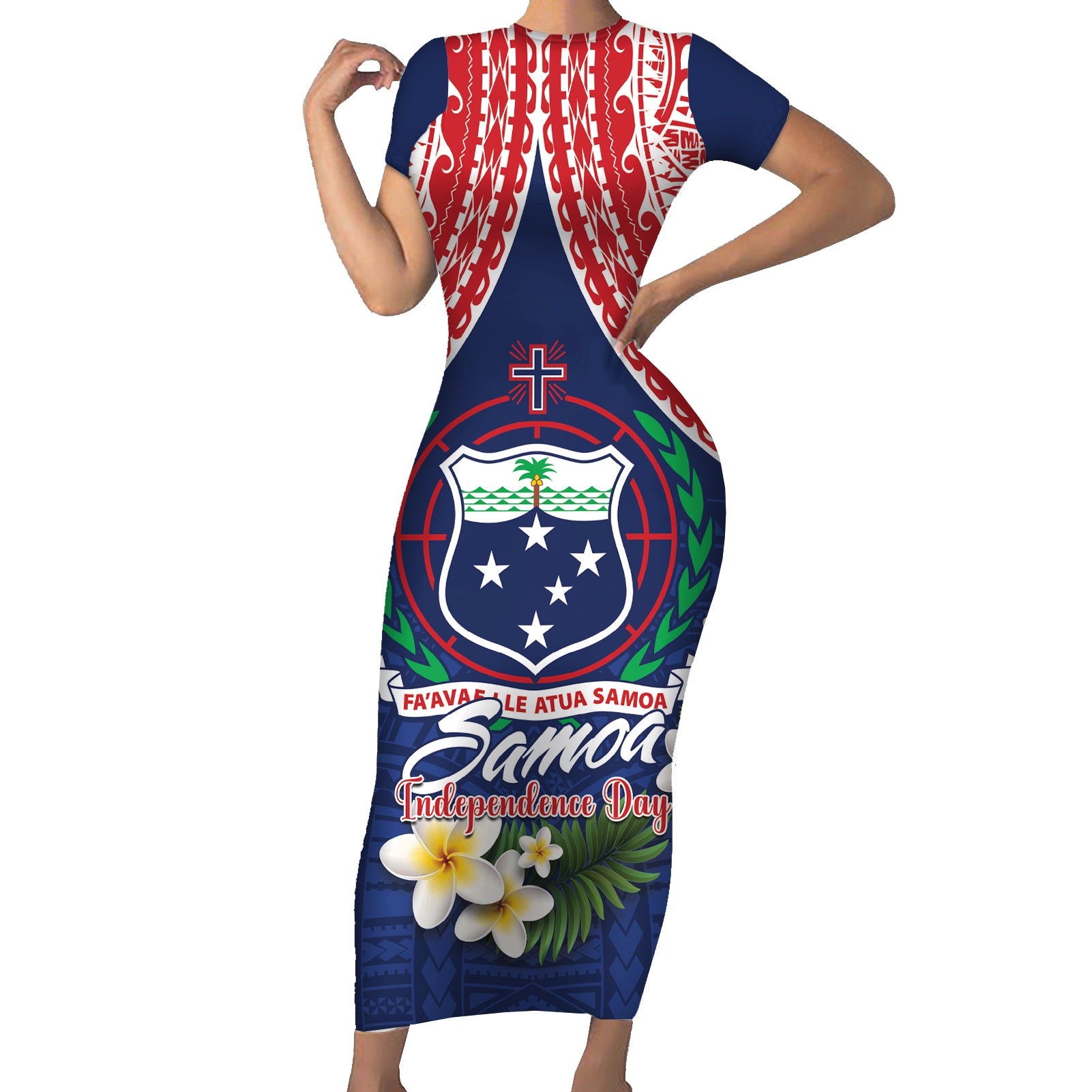 Samoan Independence Day Short Sleeve Bodycon Dress Manuia Le Tutoatasi O Samoa