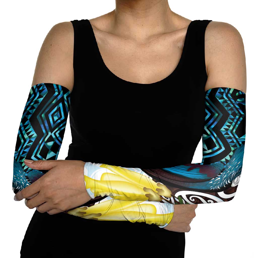 New Zealand Silver Fern Tui Bird Arm Sleeves Maori Kowhai Paua Shell Taniko Motifs - Polynesian Pride