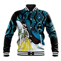 New Zealand Silver Fern Tui Bird Baseball Jacket Maori Kowhai Paua Shell Taniko Motifs
