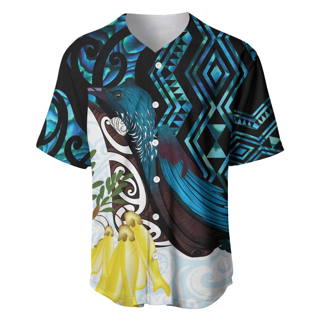 New Zealand Silver Fern Tui Bird Baseball Jersey Maori Kowhai Paua Shell Taniko Motifs