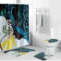 New Zealand Silver Fern Tui Bird Bathroom Set Maori Kowhai Paua Shell Taniko Motifs - Polynesian Pride
