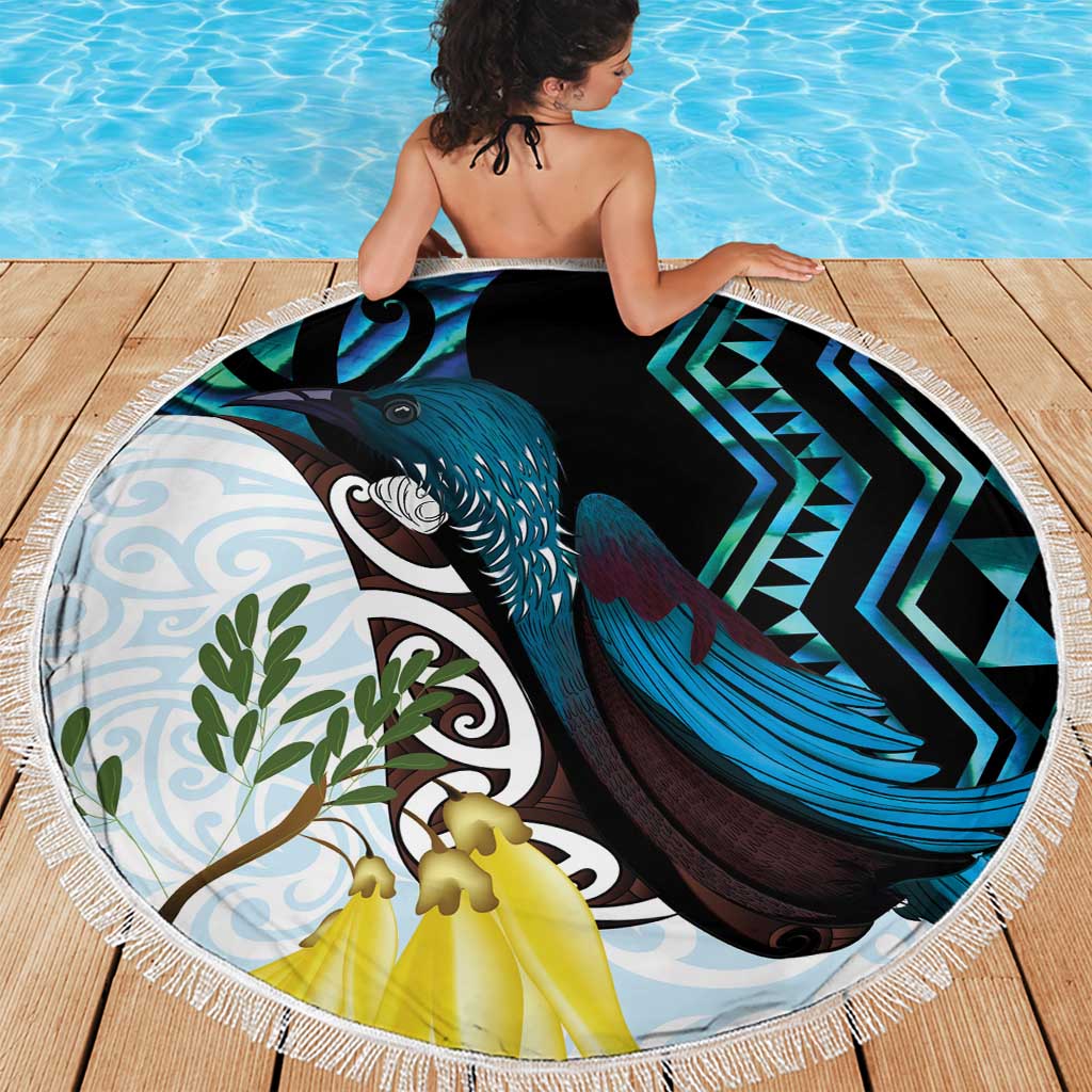 New Zealand Silver Fern Tui Bird Beach Blanket Maori Kowhai Paua Shell Taniko Motifs