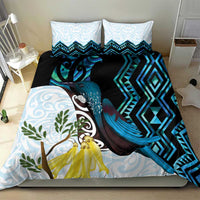 New Zealand Silver Fern Tui Bird Bedding Set Maori Kowhai Paua Shell Taniko Motifs