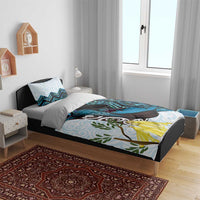 New Zealand Silver Fern Tui Bird Bedding Set Maori Kowhai Paua Shell Taniko Motifs