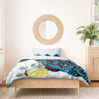 New Zealand Silver Fern Tui Bird Bedding Set Maori Kowhai Paua Shell Taniko Motifs