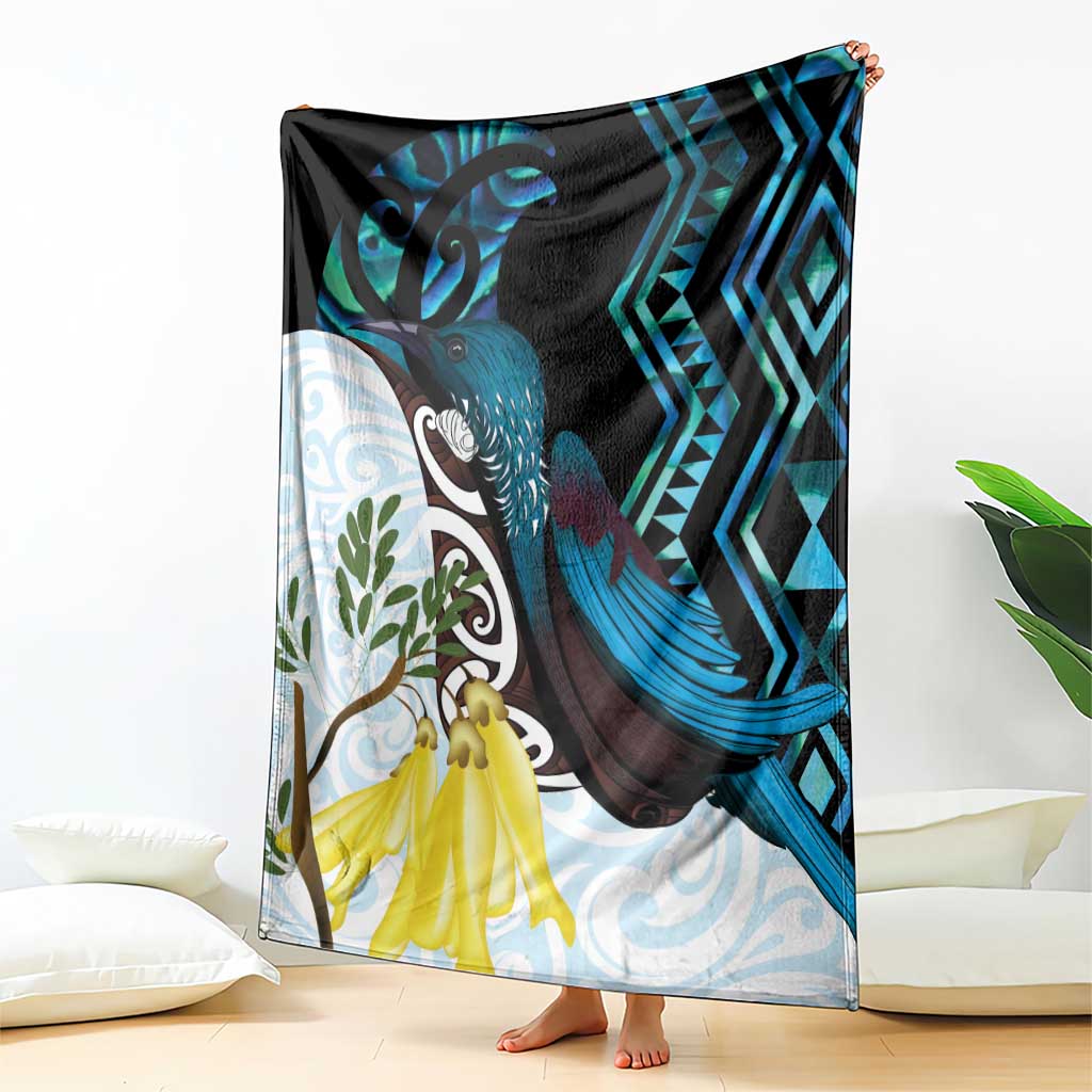 New Zealand Silver Fern Tui Bird Blanket Maori Kowhai Paua Shell Taniko Motifs