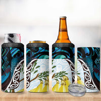 New Zealand Silver Fern Tui Bird 4 in 1 Can Cooler Tumbler Maori Kowhai Paua Shell Taniko Motifs