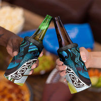 New Zealand Silver Fern Tui Bird 4 in 1 Can Cooler Tumbler Maori Kowhai Paua Shell Taniko Motifs