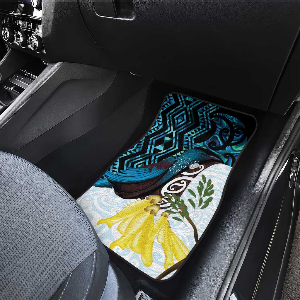 New Zealand Silver Fern Tui Bird Car Mats Maori Kowhai Paua Shell Taniko Motifs