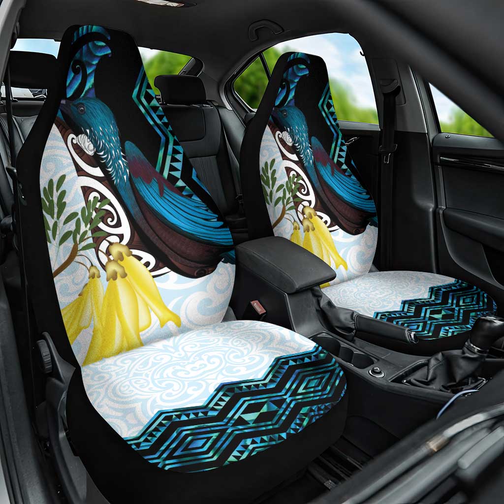 New Zealand Silver Fern Tui Bird Car Seat Cover Maori Kowhai Paua Shell Taniko Motifs