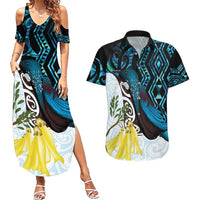 New Zealand Silver Fern Tui Bird Couples Matching Summer Maxi Dress and Hawaiian Shirt Maori Kowhai Paua Shell Taniko Motifs